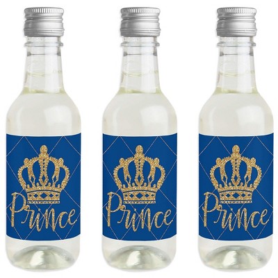 Big Dot of Happiness Royal Prince Charming - Mini Wine and Champagne Bottle Label Stickers - Baby Shower or Birthday Party Favor Gift - Set of 16