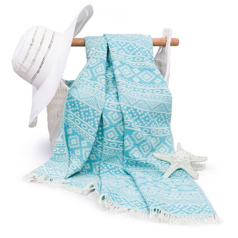2pc Turkish Cotton Sea Breeze Pestemal Beach Towel Turquoise - Linum Home Textiles, 3 of 7
