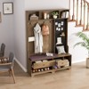 Farmhouse Wood Hall Tree with Shoe Bench and 2 Drawers, 3-in-1 Coat Rack with 4 Hooks for Entrance, Hallway, Mudroom - 2 of 4