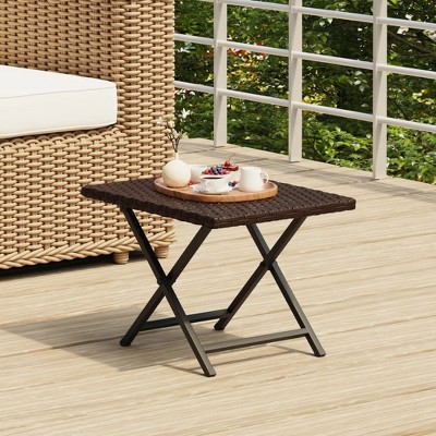 vidaXL Folding Table Brown 17.7"x13.8"x12.6" Poly Rattan