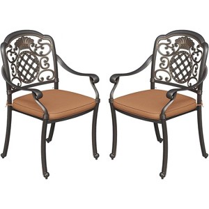Jojoka Patio Dining Chairs Set of 2,Aluminum Outdoor Chairs with Removable Cushions,Armrest,Patio Seating for Garden,Brown - 1 of 4