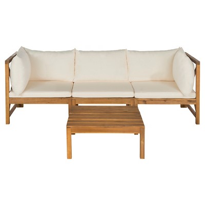 La Pelosa 4pc Wood Patio Sectional Conversation Furniture Set in Brown/Beige - Safavieh
