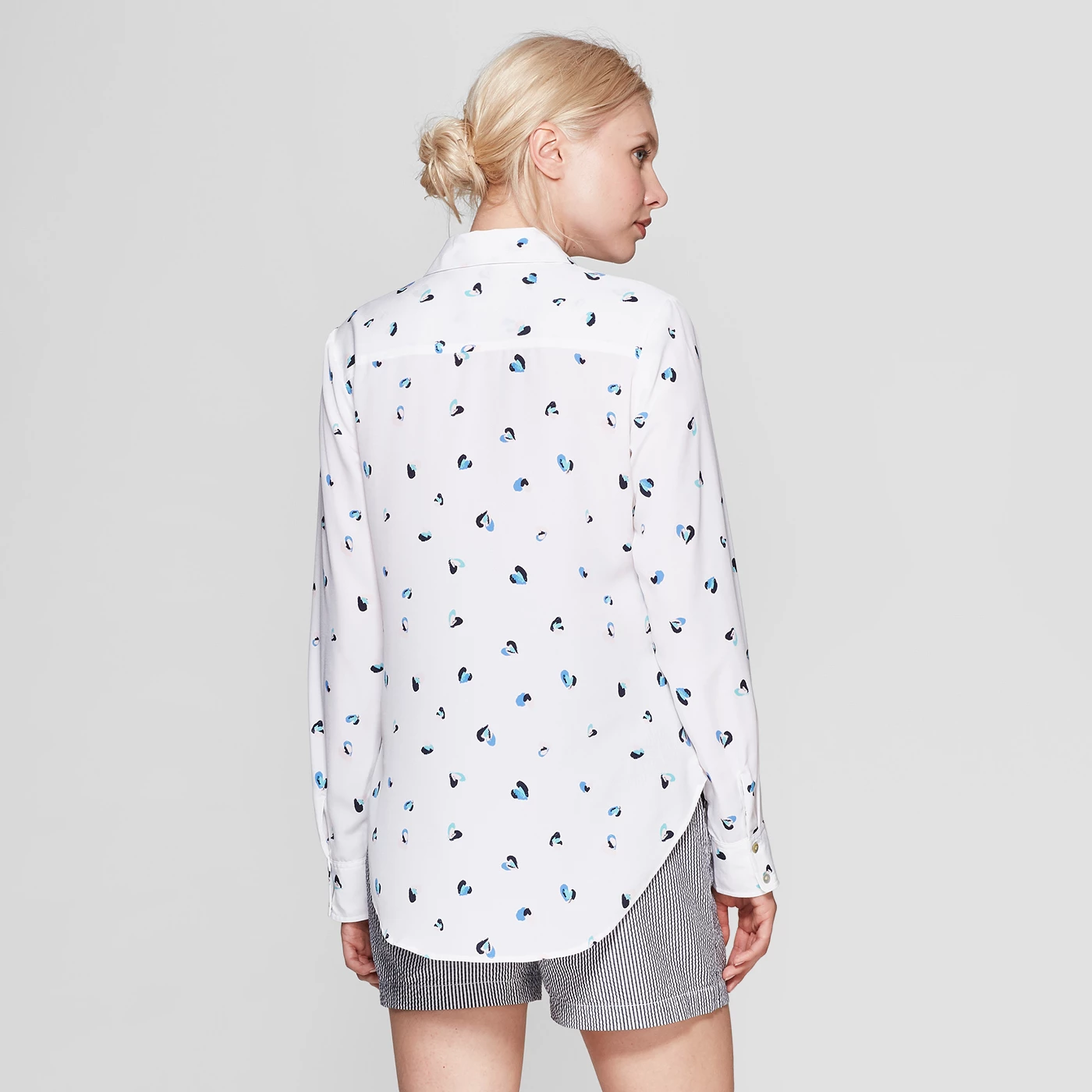 Women's Heart Print Long Sleeve Crepe Blouse - A New Dayâ„¢ White - image 2 of 3