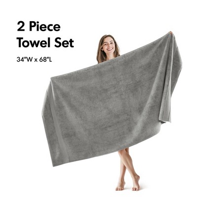 100% Cotton Solid Color Heavyweight Bath Towel Set, Anti-Microbial Certified Highly Absorbent Plushy Bath Towel