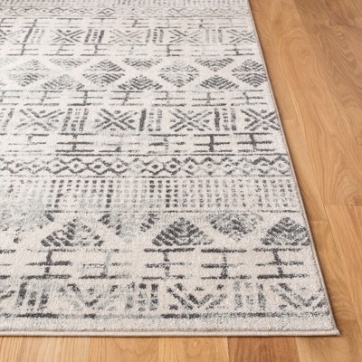 Ivory and Grey Geometric Synthetic Area Rug