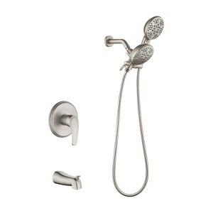 Cobbe Shower Shower System with 7 Settings ABS Dual Shower Head and Bathtub Spout Shower Kit, Single Handle Wall Mounted Brushed Nickel Shower Set - 1 of 4
