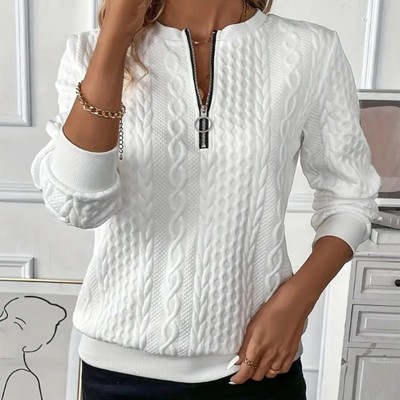 Women's Pullover Textured Half - Zip Sweatshirt Long Sleeve Casual Top