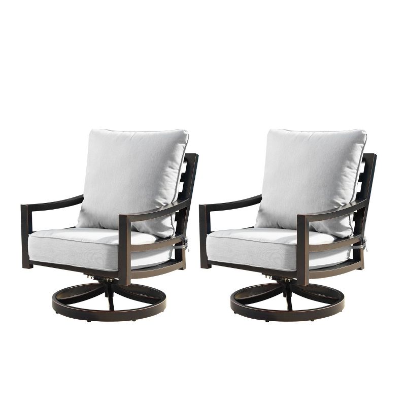 Oakland Living 2pk Deep Seating Swivel Rocking Aluminum Outdoor Patio Club Chairs Gold, 3 of 8