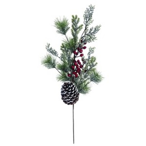 Transpac Artificial 28 in. Multicolor Christmas Holly with Pinecone Spray - 1 of 2