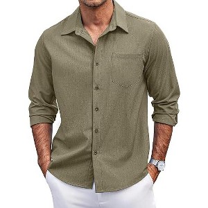 COOFANDY Men's Casual Button Down Shirts Long Sleeve Untucked Shirts Regular Fit Linen Shirt - 1 of 4