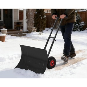 Snow Shovel with Wheels, 29" Snow Pusher Shovel for Driveway, Sidewalk, Yard, Adjustable Angle Height, High Blade Design - 1 of 4