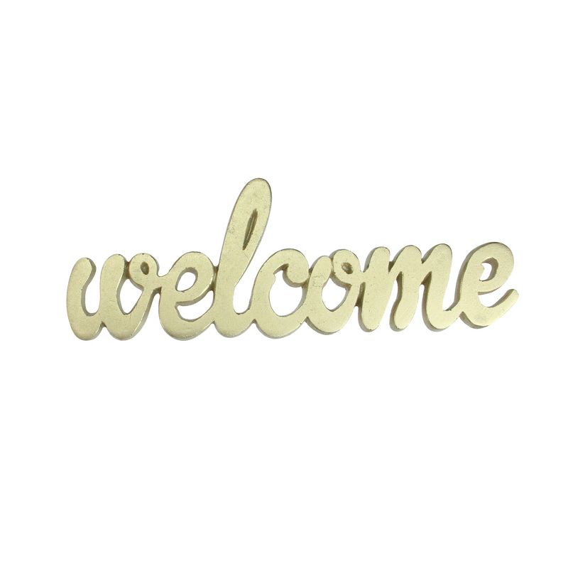 Roman 9" Elegant Indoor Shimmering Gold Tone Cursive "Welcome" Cut-Out Decoration, 1 of 3