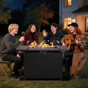 Heynemo Propane Fire Pit Table, 50000 BTU Gas Fire Pits Table with Removable Lid and Lava Rock, Rectangular Fire Table with Cover, Black - 1 of 4