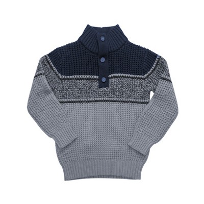 Hope & Henry Boys' Organic Mock Neck Waffle Sweater, Navy and Gray