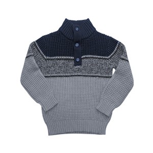 Hope & Henry Boys' Organic Mock Neck Waffle Sweater, Navy and Gray