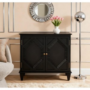 TIRAMISUBEST 65.2" Mid Century Modern Sideboard Buffet Cabinet with Storage, Symmetrical Geometric Accent Coffee Bar Wine Bar Storage Cabine, Brown - 1 of 4