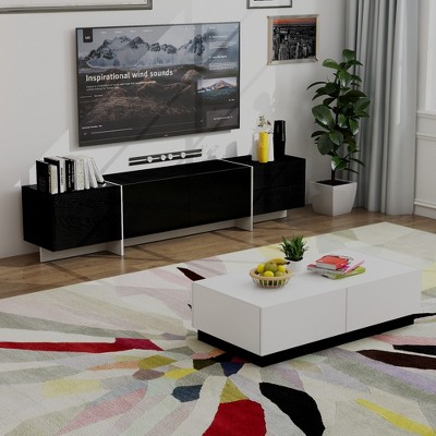 VYNXARIA TV Console with Storage Cabinets(Black,for 75 inches TV)