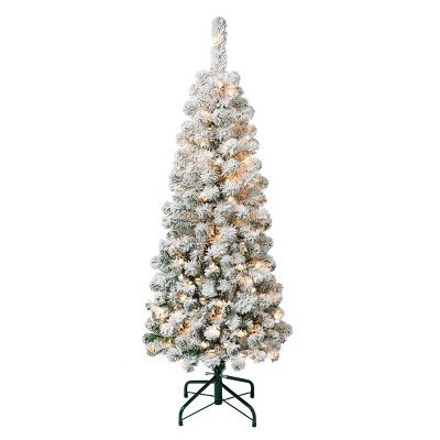 National Tree Company First Traditions Pre-Lit  Pencil Slim Flocked Acacia Hinged Artificial Christmas Tree Clear Lights