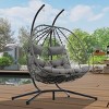 2 Person Outdoor Patio Swing Egg Chair with Stand,Indoor PE Rattan Wicker Hanging Egg Chair,Outdoor Basket Chair with Cushion-Coolbibila - 2 of 4