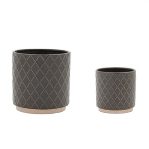 Ceramic Diamond Pattern Planter (Set of 2) - 1 of 3
