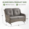 Buenhomino Patio Loveseat Rattan Glider Sofa with Curved Armrest Thicking Back & Seat Cushions for Garden Balcony Backyard - 3 of 4