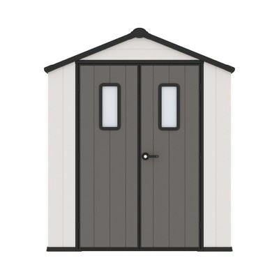 YARDSIGHT 8*6 FT Outdoor Storage Shed with Floor and Double Doors for Garden Patio Furniture and Tools,Gray/White