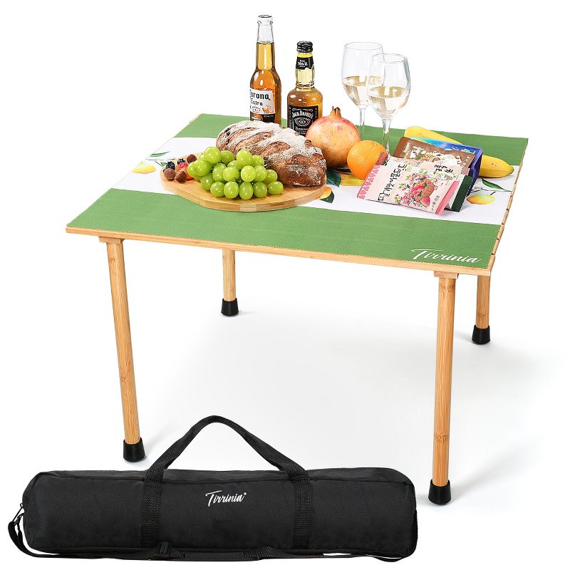 Tirrinia Folding Bamboo Picnic Table with Carrying Bag & Free Picnic Pad, Outdoor Portable All-Purpose Table for Camping, Beach,  Patio, 26x26 Inches, 1 of 10