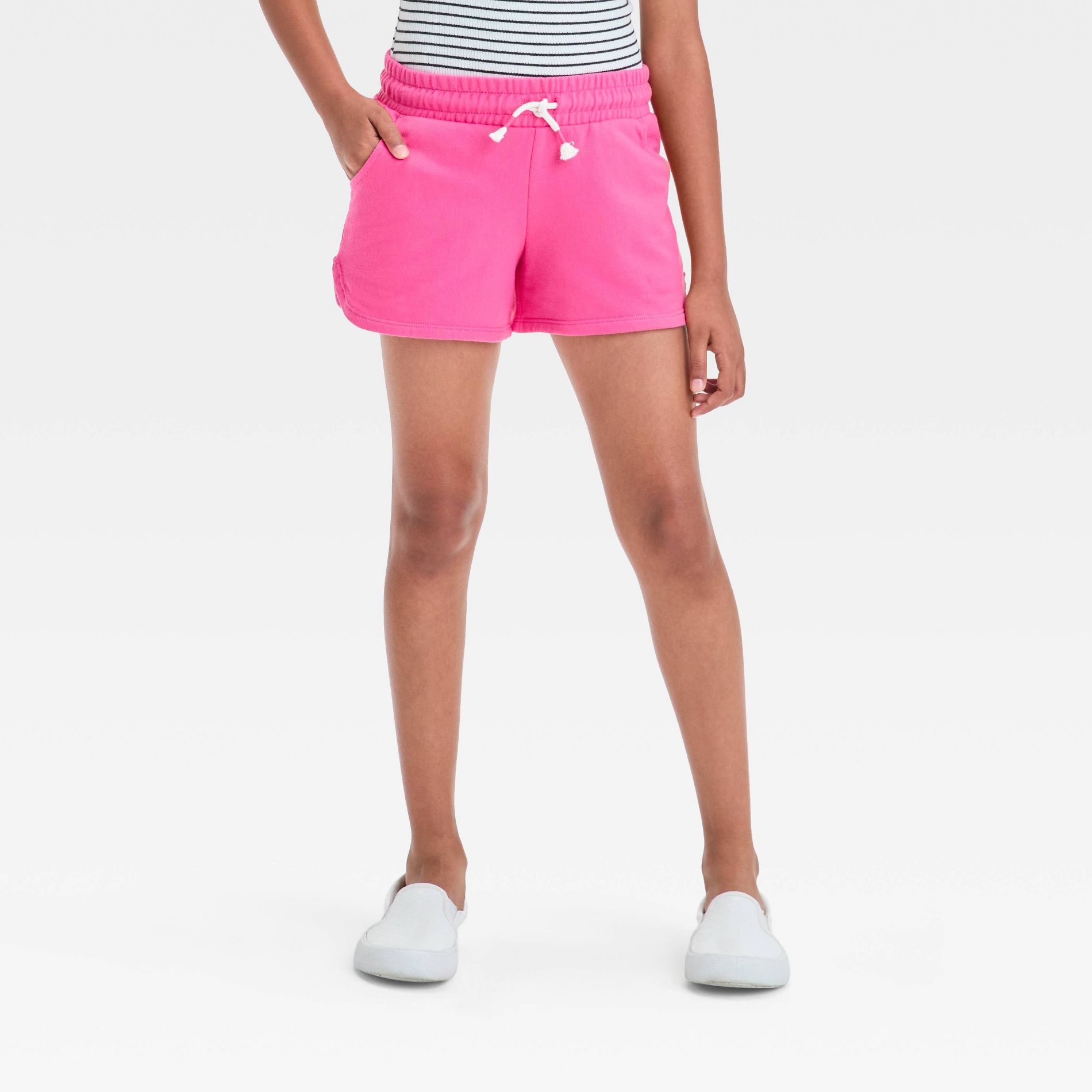 Girls' Knit Pull-On Shorts - Cat & Jack™ Dark Pink XS: Midweight French Terry, Side Pocket, Elastic Waistband, Flexible Drawstring