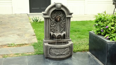 Gray Resin Classical Freestanding Outdoor Water Fountain with Lights