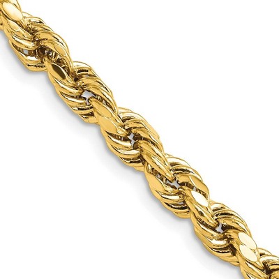 Black Bow Jewelry 5.5mm 14K Yellow Gold Diamond Cut Hollow Rope Chain Necklace