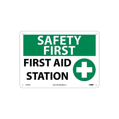 National Marker Notice Signs; Safety First First Aid Station Graphic 10X14 .040 Aluminum SF161AB