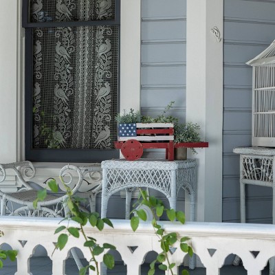 21" Rustic Red and White Wooden Wheelbarrow Planter