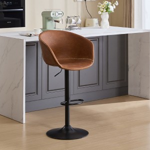 Mid-Century Modern PU Leather Bar Stool with Adjustable Height, 360¡ã Swivel, Ergonomic Back, and 17.7" Base for Kitchen Island, Counter, or Bar - 1 of 4
