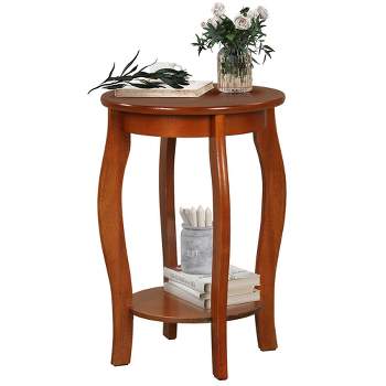 Tangkula 2-Tier Round End Table Narrow Sofa Side Nightstand w/ Storage Shelf & Wood Legs