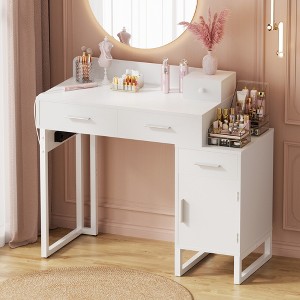 Aheaplus Vanity Desk with 4 Storage Drawers, Modern Makeup Vanity Table with Charging Station - 1 of 4