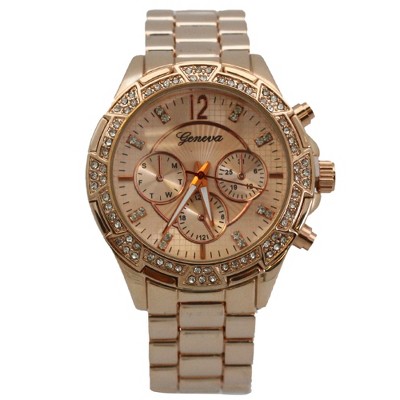 OLIVIA PRATT FANCY RHINESTONE 3-DIAL METAL WATCH