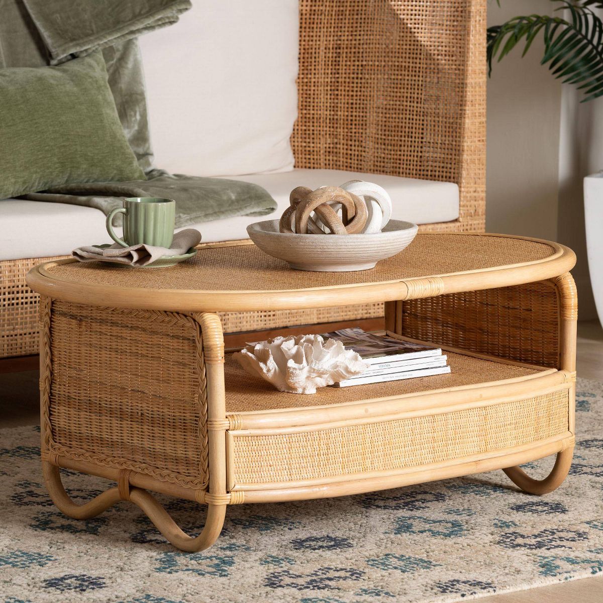 bali & pari Dyna Natural Rattan Coffee Table with Open Shelf Natural - thumbnail 8