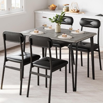 3-Piece Retro Brown Dining Set | Rectangular Table + 2 Upholstered Benches (Seats 4) | Chamfered Metal Frame for Small Kitchens/Apartments