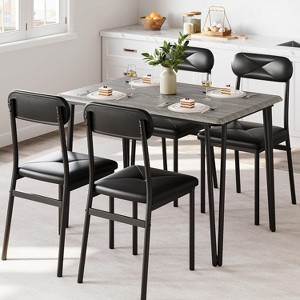 3-Piece Retro Brown Dining Set | Rectangular Table + 2 Upholstered Benches (Seats 4) | Chamfered Metal Frame for Small Kitchens/Apartments - 1 of 4