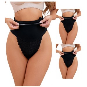 INSPIRE CHIC 3 Pcs Women's Lace Tummy Control Thongs High Waist Hi-Cut Control Panties - 1 of 4