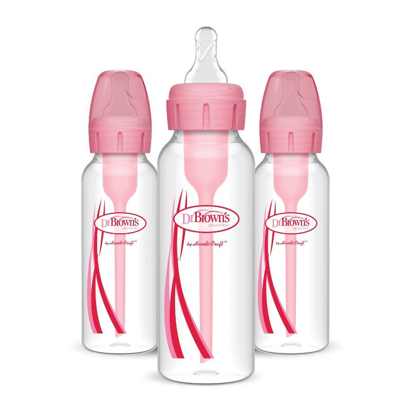 Dr. Brown&#39;s 8oz Anti-Colic Options+ Narrow Baby Bottle with Level 1 Slow Flow Nipple - 3pk - 0m+ - Pink, 1 of 15