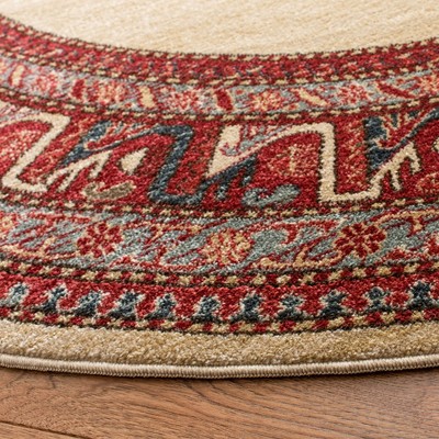 Round Cream and Red Synthetic Stain-Resistant Area Rug