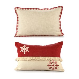 HomeRoots Set of Two Ivory And Red Lumbar Christmas Cotton Throw Pillow Covers - 1 of 4