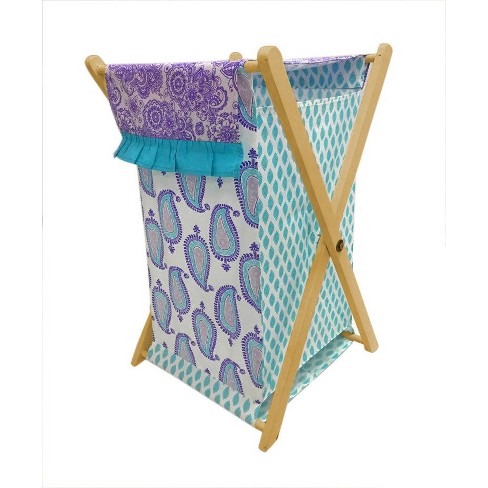 Bacati - Isabella Paisley Aqua/lilac/purple Laundry Hamper With Wooden ...