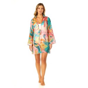 Women's 3/4 Sleeve Tie Open Front Cover Up - 1 of 3