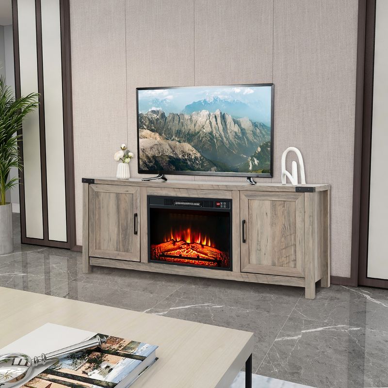 Costway 62'' Farmhouse TV Stand Entertainment Center for TVs up to 70 Inches Natural, 2 of 11