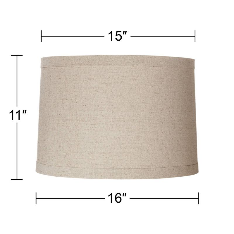 Springcrest Set of 2 Natural Linen Medium Drum Lamp Shades 15" Top x 16" Bottom x 11" High (Spider) Replacement with Harp, 5 of 9