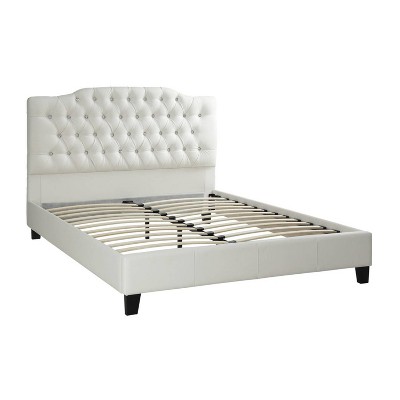 Queen Bed with Large Tufted Headboard White - Benzara