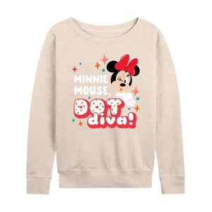 Women's - Disney - Minnie Dot Diva Lightweight French Terry Wide Neck Long Sleeve Shirt - 1 of 4