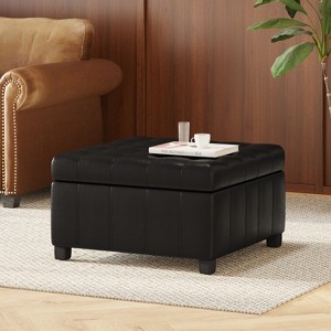 Square Storage Ottoman Footstools Bench with Button-Tufted Top, Leather Upholstered -ModernLuxe - 1 of 4